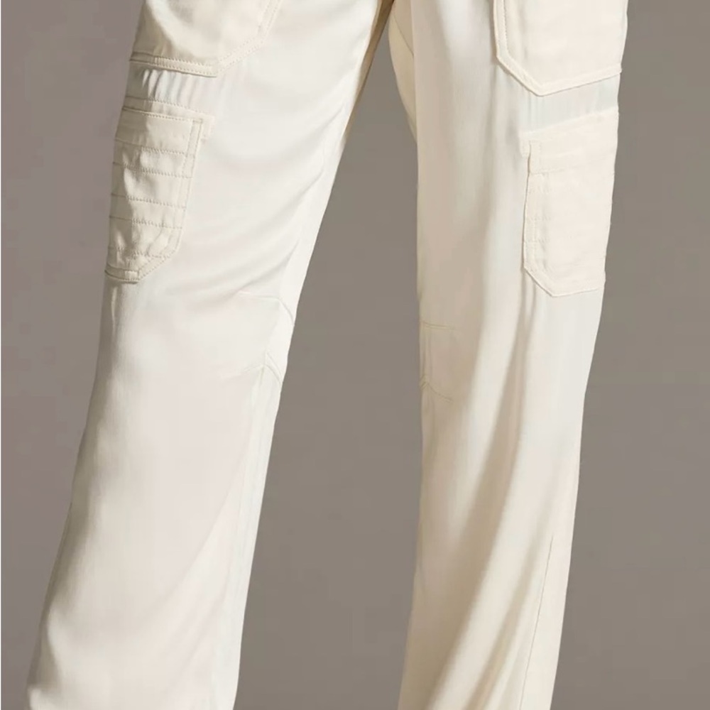 Anthropologie Cream Satin Utility trousers. Super soft, zero flaws. EUC - Picture 4 of 12